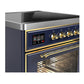 ILVE Majestic III 30-Inch Induction Range with 4 Induction Elements, 4 cu. ft. Oven, Mightnight Blue with Brass Trim, Triple Glass Door, UMIB30NR3MBG