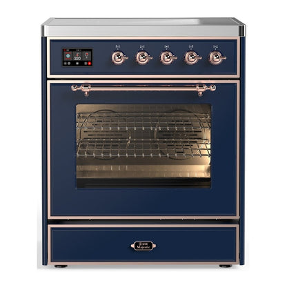 ILVE Majestic III 30-Inch Induction Range with 4 Induction Elements, 4 cu. ft. Oven, Mightnight Blue with Copper Trim, Triple Glass Door, UMIB30NR3MBP