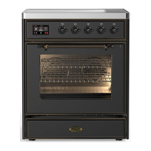 ILVE Majestic III 30-Inch Induction Range with 4 Induction Elements, 4 cu. ft. Oven, Matte Graphite with Burnished Trim, Triple Glass Door, UMIB30NR3MGB