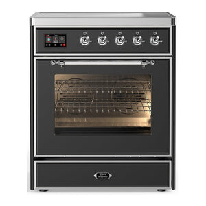 ILVE Majestic III 30-Inch Induction Range with 4 Induction Elements, 4 cu. ft. Oven, Matte Graphite with Chrome Trim, Triple Glass Door, UMIB30NR3MGC