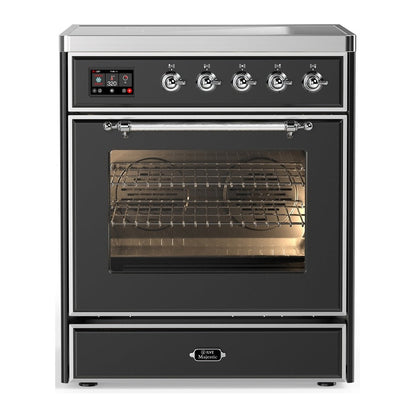 ILVE Majestic III 30-Inch Induction Range with 4 Induction Elements, 4 cu. ft. Oven, Matte Graphite with Chrome Trim, Triple Glass Door, UMIB30NR3MGC