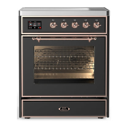 ILVE Majestic III 30-Inch Induction Range with 4 Induction Elements, 4 cu. ft. Oven, Matte Graphite with Copper Trim, Triple Glass Door, UMIB30NR3MGP