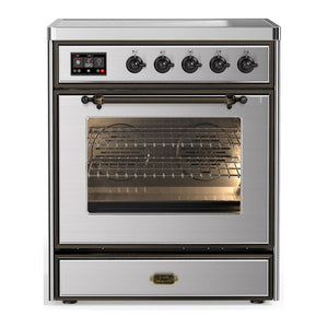 ILVE Majestic III 30-Inch Induction Range with 4 Induction Elements, 4 cu. ft. Oven, Stainless Steel with Burnished Trim, Triple Glass Door, UMIB30NR3SSB