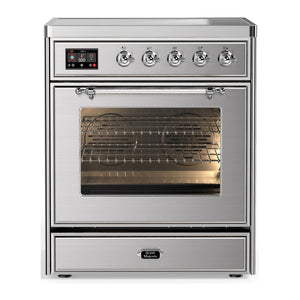 ILVE Majestic III 30-Inch Induction Range with 4 Induction Elements, 4 cu. ft. Oven, Stainless Steel with Chrome Trim, Triple Glass Door, UMIB30NR3SSC