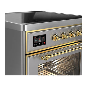 ILVE Majestic III 30-Inch Induction Range with 4 Induction Elements, 4 cu. ft. Oven, Stainless Steel with Brass Trim, Triple Glass Door, UMIB30NR3SSG