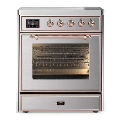 ILVE Majestic III 30-Inch Induction Range with 4 Induction Elements, 4 cu. ft. Oven, Stainless Steel with Copper Trim, Triple Glass Door, UMIB30NR3SSP