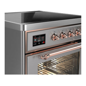ILVE Majestic III 30-Inch Induction Range with 4 Induction Elements, 4 cu. ft. Oven, Stainless Steel with Copper Trim, Triple Glass Door, UMIB30NR3SSP