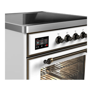 ILVE Majestic III 30-Inch Induction Range with 4 Induction Elements, 4 cu. ft. Oven, White with Burnished Trim, Triple Glass Door, UMIB30NR3WHB