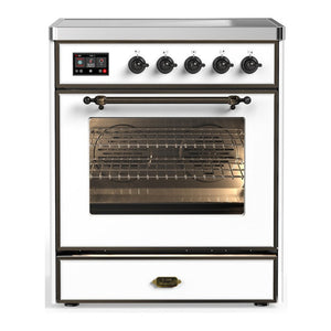 ILVE Majestic III 30-Inch Induction Range with 4 Induction Elements, 4 cu. ft. Oven, White with Burnished Trim, Triple Glass Door, UMIB30NR3WHB