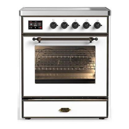 ILVE Majestic III 30-Inch Induction Range with 4 Induction Elements, 4 cu. ft. Oven, White with Burnished Trim, Triple Glass Door, UMIB30NR3WHB