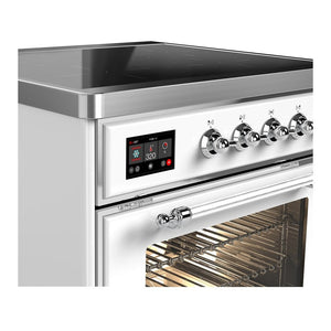 ILVE Majestic III 30-Inch Induction Range with 4 Induction Elements, 4 cu. ft. Oven, White with Chrome Trim, Triple Glass Door, UMIB30NR3WHC