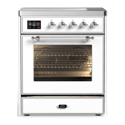 ILVE Majestic III 30-Inch Induction Range with 4 Induction Elements, 4 cu. ft. Oven, White with Chrome Trim, Triple Glass Door, UMIB30NR3WHC