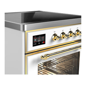 ILVE Majestic III 30-Inch Induction Range with 4 Induction Elements, 4 cu. ft. Oven, White with Brass Trim, Triple Glass Door, UMIB30NR3WHG