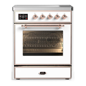 ILVE Majestic III 30-Inch Induction Range with 4 Induction Elements, 4 cu. ft. Oven, White with Copper Trim, Triple Glass Door, UMIB30NR3WHP