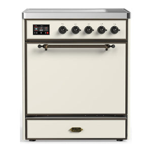 ILVE Majestic III 30-Inch Induction Range with 4 Induction Elements, 4 cu. ft. Oven, Antique White with Burnished Trim, Solid Door, UMIB30QNR3AWB
