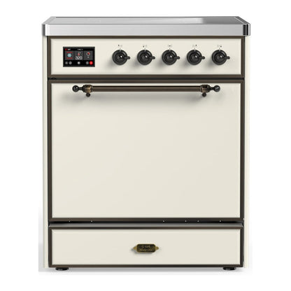 ILVE Majestic III 30-Inch Induction Range with 4 Induction Elements, 4 cu. ft. Oven, Antique White with Burnished Trim, Solid Door, UMIB30QNR3AWB