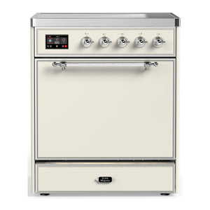 ILVE Majestic III 30-Inch Induction Range with 4 Induction Elements, 4 cu. ft. Oven, Antique White with Chrome Trim, Solid Door, UMIB30QNR3AWC