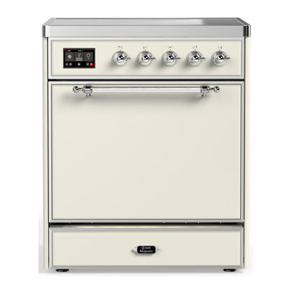 ILVE Majestic III 30-Inch Induction Range with 4 Induction Elements, 4 cu. ft. Oven, Antique White with Chrome Trim, Solid Door, UMIB30QNR3AWC