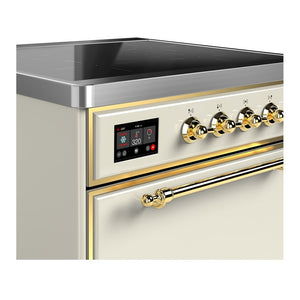 ILVE Majestic III 30-Inch Induction Range with 4 Induction Elements, 4 cu. ft. Oven, Antique White with Brass Trim, Solid Door, UMIB30QNR3AWG