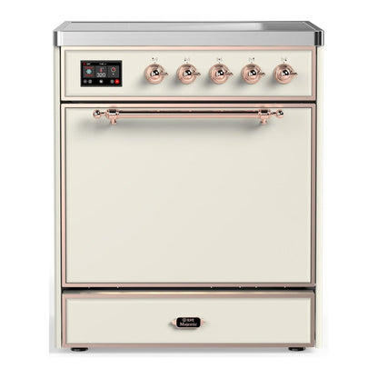 ILVE Majestic III 30-Inch Induction Range with 4 Induction Elements, 4 cu. ft. Oven, Antique White with Copper Trim, Solid Door, UMIB30QNR3AWP