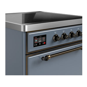 ILVE Majestic III 30-Inch Induction Range with 4 Induction Elements, 4 cu. ft. Oven, Blue Grey with Burnished Trim, Solid Door, UMIB30QNR3BGB