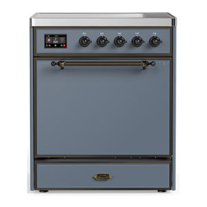 ILVE Majestic III 30-Inch Induction Range with 4 Induction Elements, 4 cu. ft. Oven, Blue Grey with Burnished Trim, Solid Door, UMIB30QNR3BGB