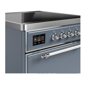 ILVE Majestic III 30-Inch Induction Range with 4 Induction Elements, 4 cu. ft. Oven, Blue Grey with Chrome Trim, Solid Door, UMIB30QNR3BGC