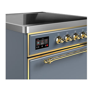 ILVE Majestic III 30-Inch Induction Range with 4 Induction Elements, 4 cu. ft. Oven, Blue Grey with Brass Trim, Solid Door, UMIB30QNR3BGG