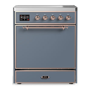 ILVE Majestic III 30-Inch Induction Range with 4 Induction Elements, 4 cu. ft. Oven, Blue Grey with Copper Trim, Solid Door, UMIB30QNR3BGP
