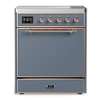 ILVE Majestic III 30-Inch Induction Range with 4 Induction Elements, 4 cu. ft. Oven, Blue Grey with Copper Trim, Solid Door, UMIB30QNR3BGP