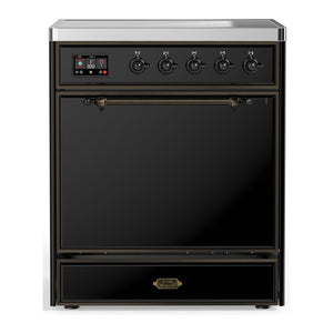 ILVE Majestic III 30-Inch Induction Range with 4 Induction Elements, 4 cu. ft. Oven, Glossy Black with Burnished Trim, Solid Door, UMIB30QNR3BKB