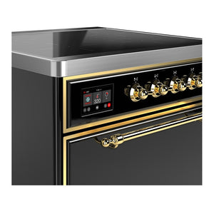 ILVE Majestic III 30-Inch Induction Range with 4 Induction Elements, 4 cu. ft. Oven, Glossy Black with Brass Trim, Solid Door, UMIB30QNR3BKG
