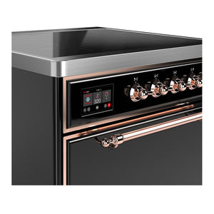 ILVE Majestic III 30-Inch Induction Range with 4 Induction Elements, 4 cu. ft. Oven, Glossy Black with Copper Trim, Solid Door, UMIB30QNR3BKP