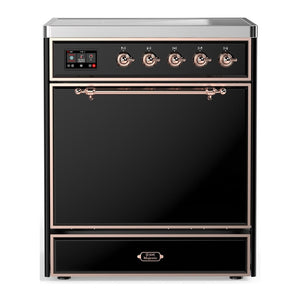 ILVE Majestic III 30-Inch Induction Range with 4 Induction Elements, 4 cu. ft. Oven, Glossy Black with Copper Trim, Solid Door, UMIB30QNR3BKP