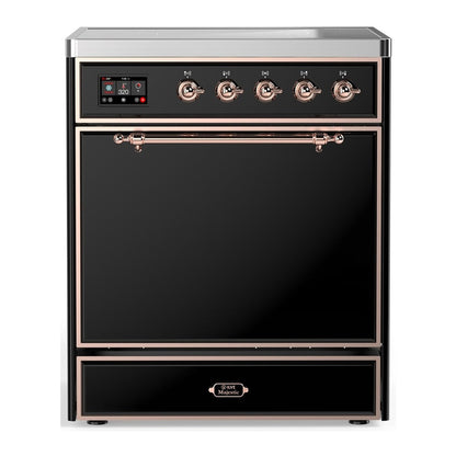 ILVE Majestic III 30-Inch Induction Range with 4 Induction Elements, 4 cu. ft. Oven, Glossy Black with Copper Trim, Solid Door, UMIB30QNR3BKP