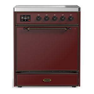 ILVE Majestic III 30-Inch Induction Range with 4 Induction Elements, 4 cu. ft. Oven, Burgundy with Burnished Trim, Solid Door, UMIB30QNR3BUB