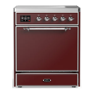 ILVE Majestic III 30-Inch Induction Range with 4 Induction Elements, 4 cu. ft. Oven, Burgundy with Chrome Trim, Solid Door, UMIB30QNR3BUC