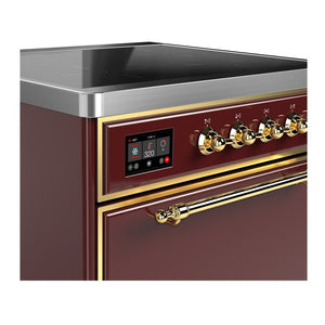 ILVE Majestic III 30-Inch Induction Range with 4 Induction Elements, 4 cu. ft. Oven, Burgundy with Brass Trim, Solid Door, UMIB30QNR3BUG