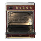 ILVE Majestic III 30-Inch Induction Range with 4 Induction Elements, 4 cu. ft. Oven, Burgundy with Brass Trim, Solid Door, UMIB30QNR3BUG