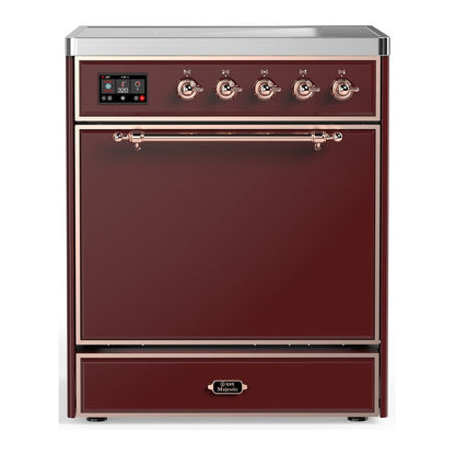 ILVE Majestic III 30-Inch Induction Range with 4 Induction Elements, 4 cu. ft. Oven, Burgundy with Copper Trim, Solid Door, UMIB30QNR3BUP