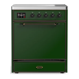 ILVE Majestic III 30-Inch Induction Range with 4 Induction Elements, 4 cu. ft. Oven, Emerald Green with Burnished Trim, Solid Door, UMIB30QNR3EGB