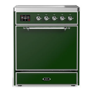 ILVE Majestic III 30-Inch Induction Range with 4 Induction Elements, 4 cu. ft. Oven, Emerald Green with Chrome Trim, Solid Door, UMIB30QNR3EGC