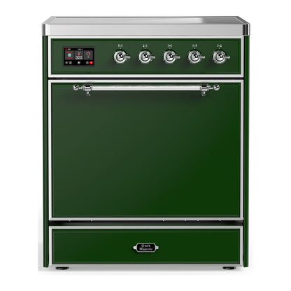 ILVE Majestic III 30-Inch Induction Range with 4 Induction Elements, 4 cu. ft. Oven, Emerald Green with Chrome Trim, Solid Door, UMIB30QNR3EGC