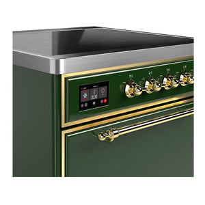 ILVE Majestic III 30-Inch Induction Range with 4 Induction Elements, 4 cu. ft. Oven, Emerald Green with Brass Trim, Solid Door, UMIB30QNR3EGG