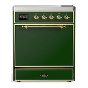 ILVE Majestic III 30-Inch Induction Range with 4 Induction Elements, 4 cu. ft. Oven, Emerald Green with Brass Trim, Solid Door, UMIB30QNR3EGG