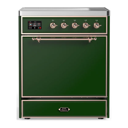 ILVE Majestic III 30-Inch Induction Range with 4 Induction Elements, 4 cu. ft. Oven, Emerald Green with Copper Trim, Solid Door, UMIB30QNR3EGP