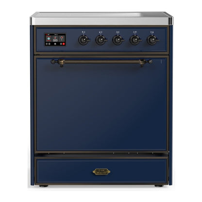 ILVE Majestic III 30-Inch Induction Range with 4 Induction Elements, 4 cu. ft. Oven, Mightnight Blue with Burnished Trim, Solid Door, UMIB30QNR3MBB