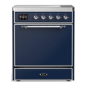 ILVE Majestic III 30-Inch Induction Range with 4 Induction Elements, 4 cu. ft. Oven, Mightnight Blue with Chrome Trim, Solid Door, UMIB30QNR3MBC