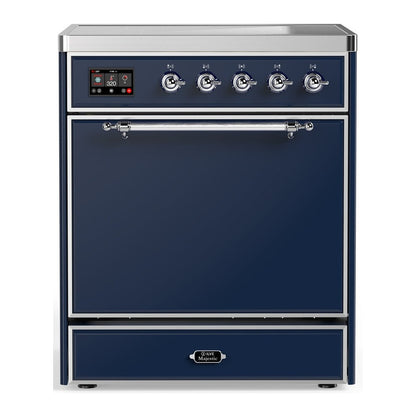 ILVE Majestic III 30-Inch Induction Range with 4 Induction Elements, 4 cu. ft. Oven, Mightnight Blue with Chrome Trim, Solid Door, UMIB30QNR3MBC