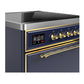 ILVE Majestic III 30-Inch Induction Range with 4 Induction Elements, 4 cu. ft. Oven, Mightnight Blue with Brass Trim, Solid Door, UMIB30QNR3MBG
